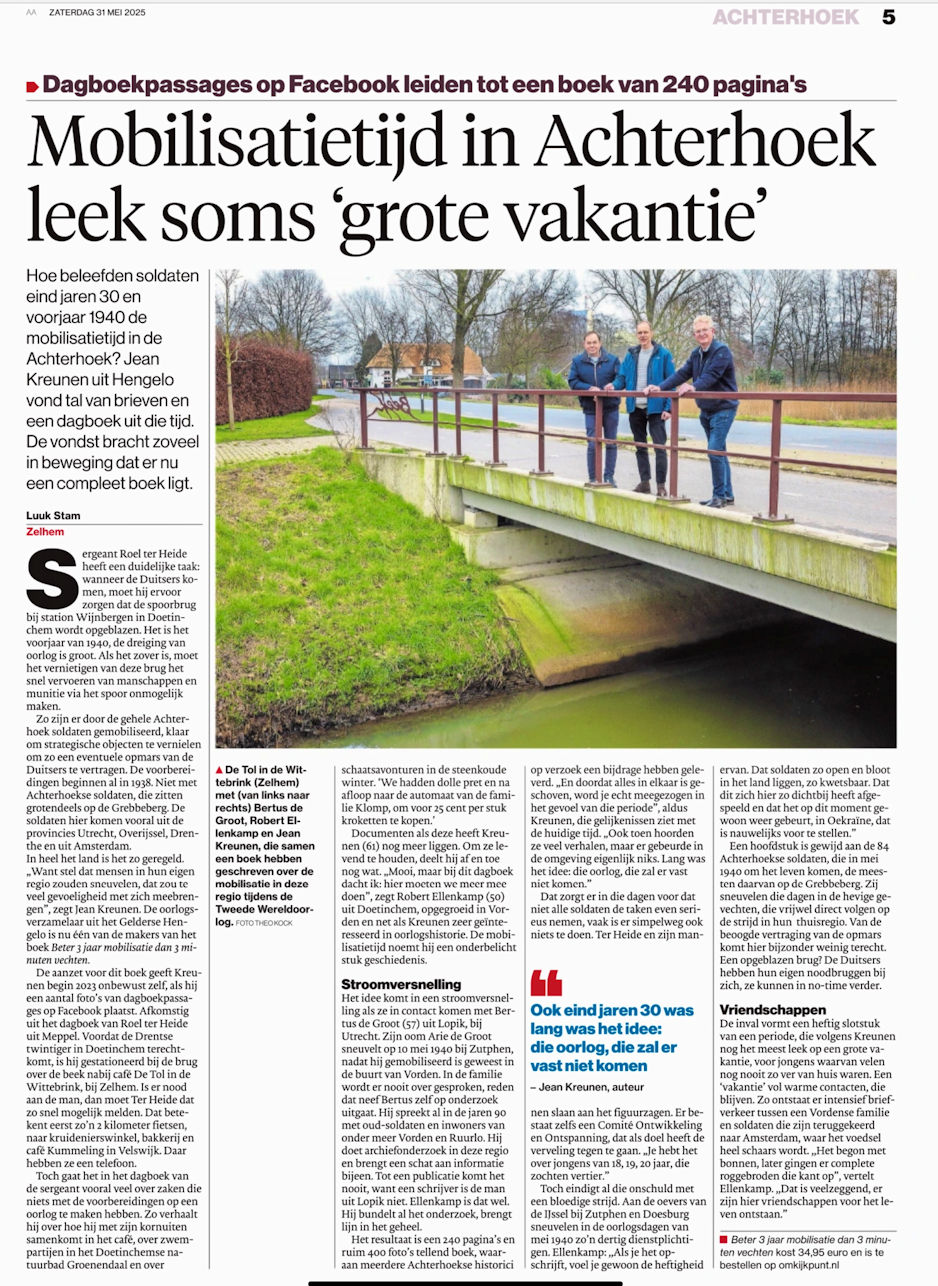 Krantenartikel boek beter 3 jaar mobilisatie dan 3 minuten vechten