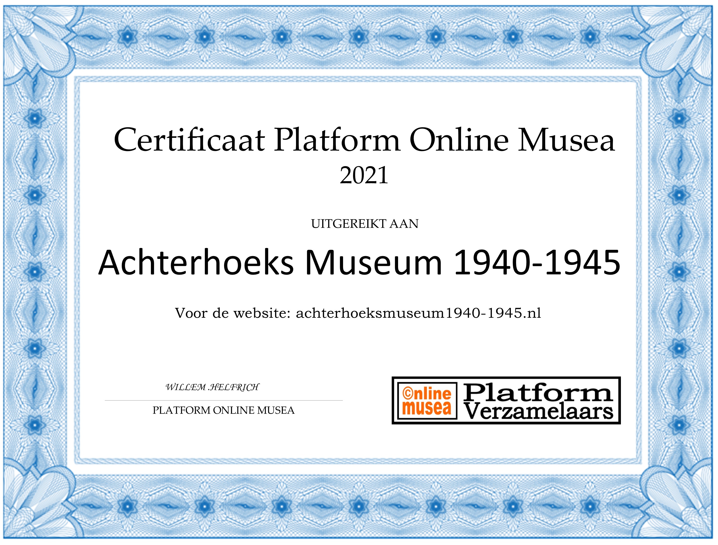 Certificaat Online museum