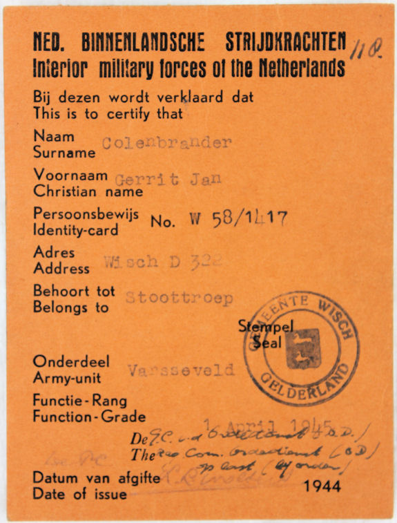 DNB G.J. Colenbrander ID kaart bew