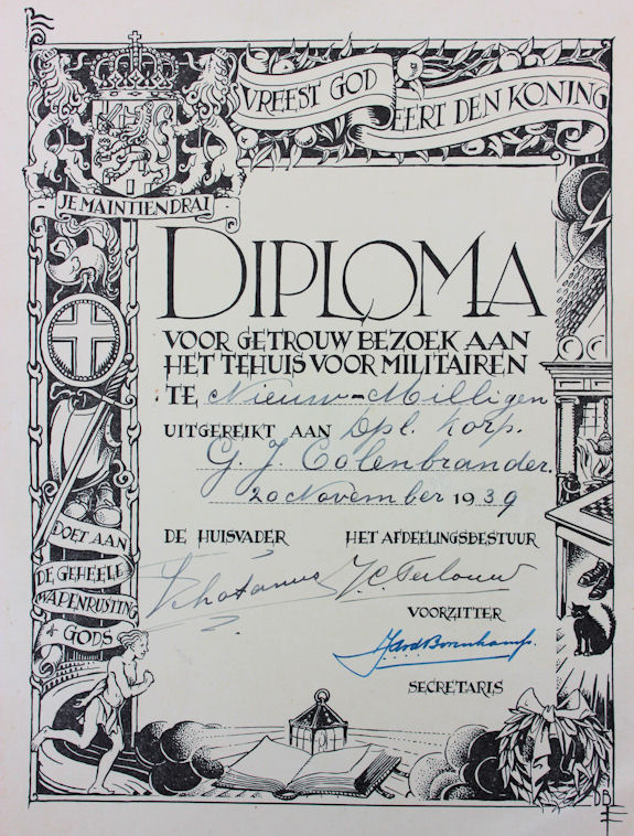 DNB G.J. Colenbrander militair diploma 1939