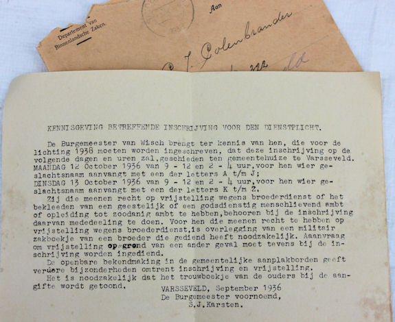 DNB G.J. Colenbrander oproep 1938
